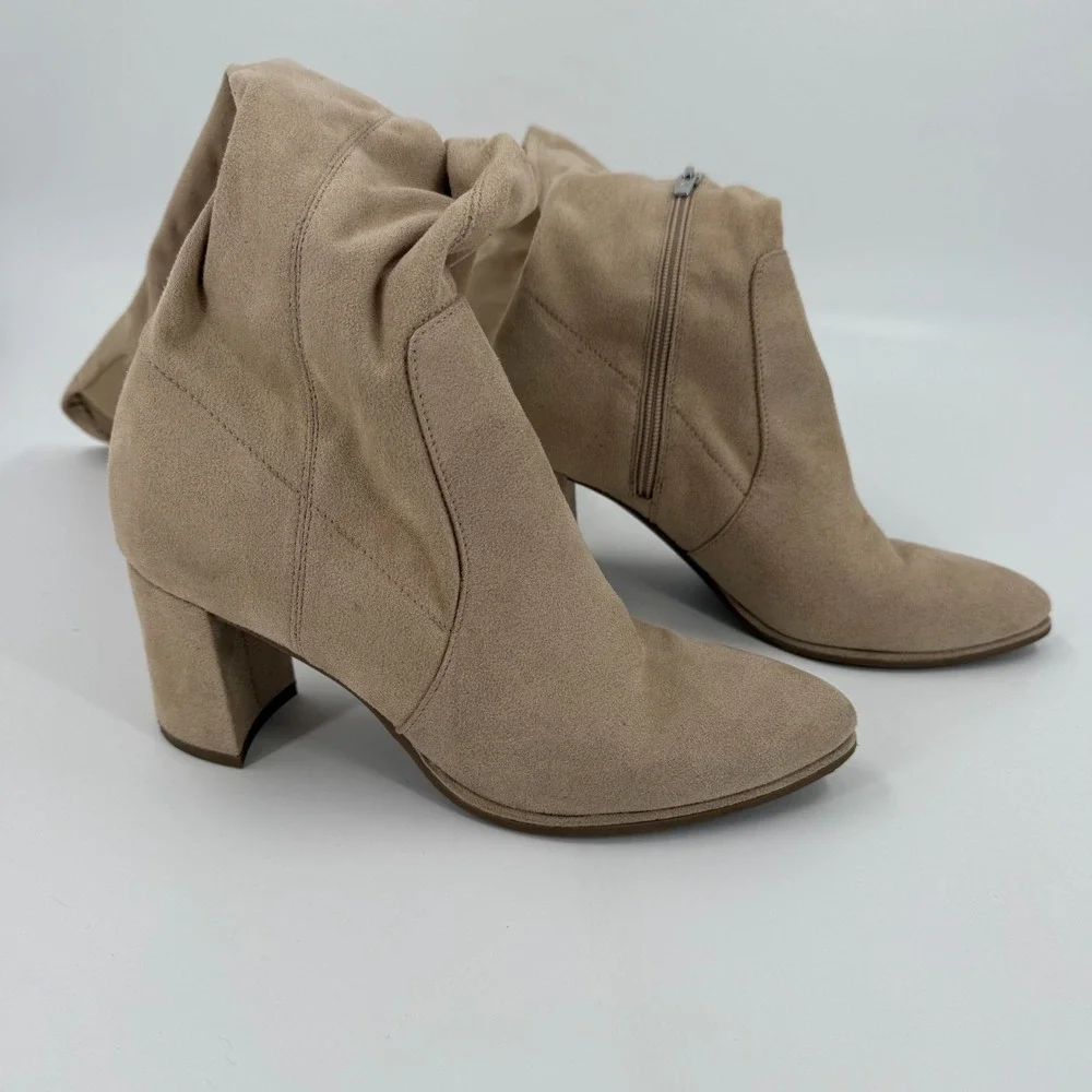 Marc Fisher Luley Over-The-Knee Boots Womens Size 7.5M Taupe Block Heel Side Zip